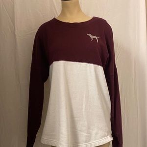 Pink long sleeve maroon and white shirt